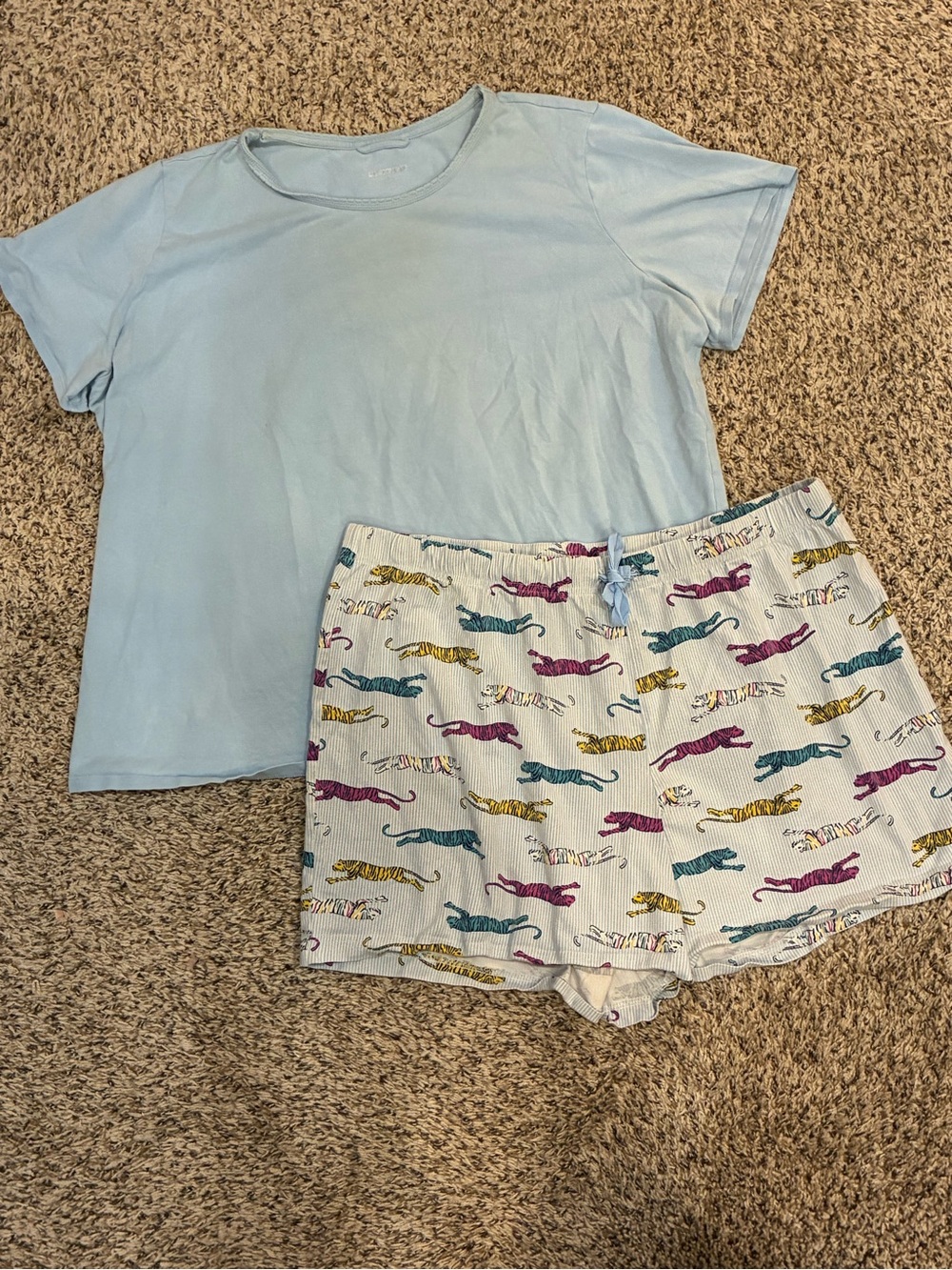 Lands’ End 1X Pajama Sleep Set Blue With Multicolored Tigers -Big Cats